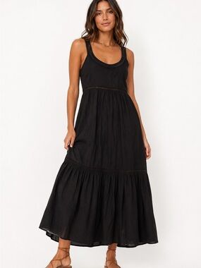 NWOT 💕POCKETS😍Galleries Lafayette Paris Tiered Lined  Maxi Dress 100% cotton